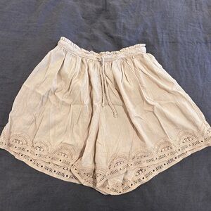 Women's Tan Lace Trim Shorts